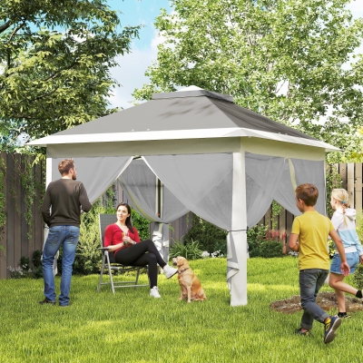 Outsunny 11' x 11' Pop Up Gazebo, Double Roof Foldable Height Adjustable Canopy Tent with Mesh Sidewalls, Carrying Bag, Dark Grey