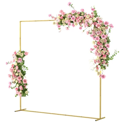 Outsunny Wedding Arch Backdrop Stand, Square Wedding Arch with U-shaped Stakes, 6.6 FT Gold Metal Arch Frame