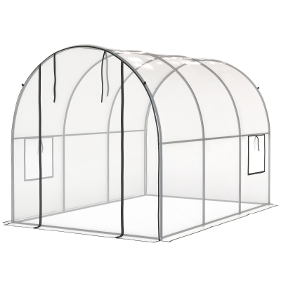 Outsunny Polytunnel Greenhouse with Roll-up Door and Mesh Window, Walk-in Grow House Tent with Steel Frame, 3 x 2 x 2 m, Clear