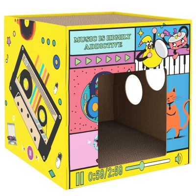 PawHut 2 in 1 Cardboard Cat House, Cat Scratcher for Indoor Cats with Scratching Board & Catnip