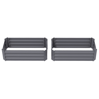 Outsunny Set of 2 Raised Garden Bed, Steel Elevated Planter Box for Flowers, Herbs, Succulents, 39"x20"x12", Dark Grey