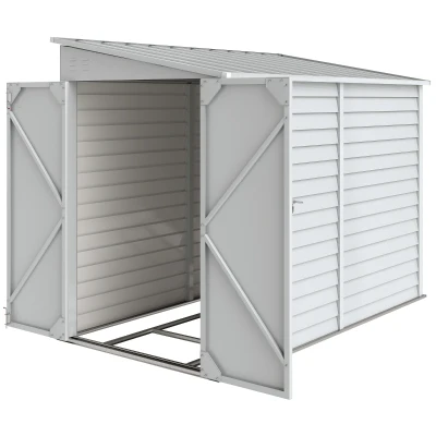 Outsunny 4.6' x 9' Steel Outdoor Storage Shed, Lean to Shed, Metal Tool House with Foundation Kit, Lockable Doors, Gloves and 2 Air Vents for Backyard, Patio, Lawn, White