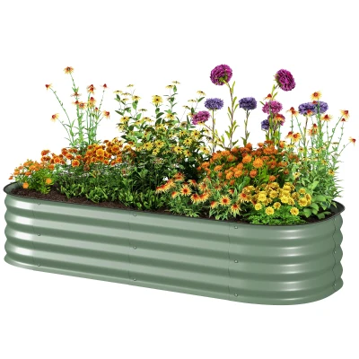Outsunny 4.9 x 2 x 1ft Galvanized Raised Garden Bed Kit, Metal Planter Box with Safety Edging, Green