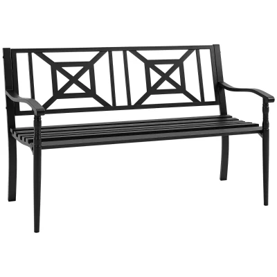 Outsunny Steel Garden Bench for Outdoor, 2-person Patio Bench, Loveseat Furniture for Lawn, Deck, Yard, Porch, Entryway, Black