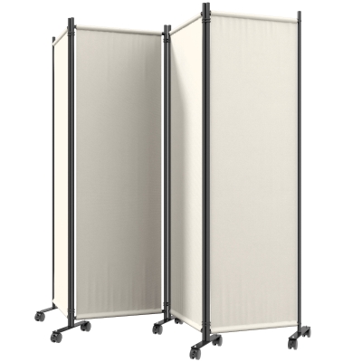 Outsunny Folding Room Divider with Castor Wheels, Rolling Privacy Screen for Home Office Bedroom, 5.6ft Tall