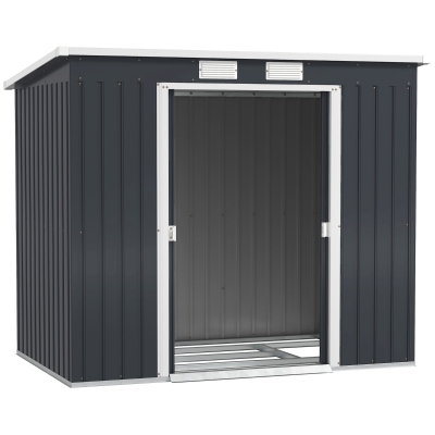 Outsunny 7 x 4ft Galvanised Steel Garden Shed, with Foundation Kit - Dark Grey