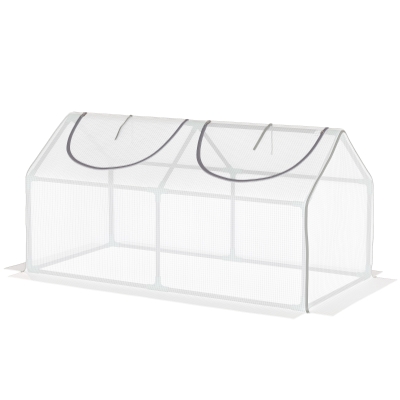 Outsunny Portable Mini Tunnel Greenhouse Garden Warm House with 2 Windows Steel Frame PE Cover, 47" x 24" x 24", White