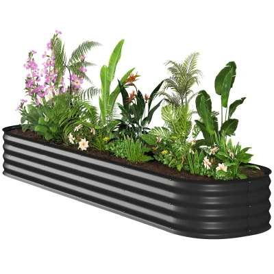 Outsunny 7.9 x 2 x 1ft Galvanized Raised Garden Bed Kit, Metal Planter Box with Safety Edging, Black