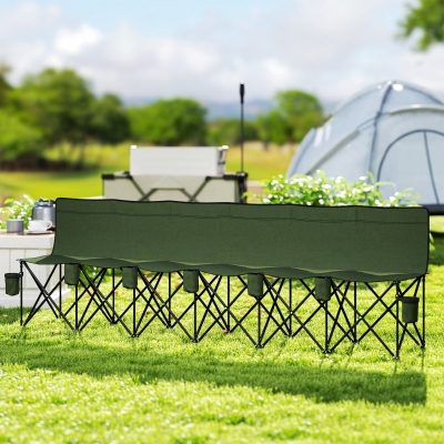 Outsunny 6 Seat Folding Camping Chair with Cup Holder and Carrying Case for Camping, Picnic, Sports Events, Dark Green