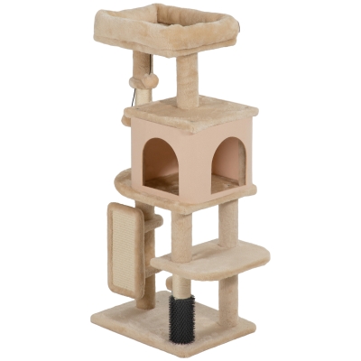 PawHut 41 Inch Cat Tree with Scratching Posts, Cat Bed, Condo, Grooming Brush, Jumping Platforms, Toy Balls, Anti-tip Kit