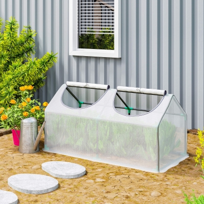 Outsunny Portable Mini Tunnel Greenhouse Garden Warm House with 2 Windows Steel Frame PE Cover, 47" x 24" x 24", White