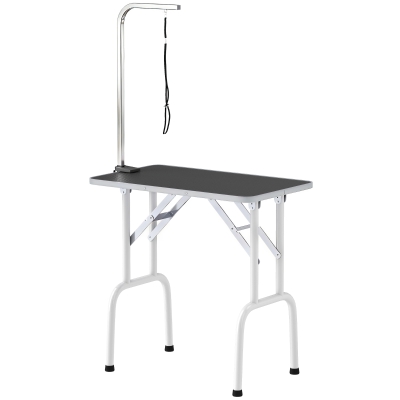 PawHut Foldable Pet Grooming Table for Dogs Cats with Adjustable Arm, Non-slip Surface, Black