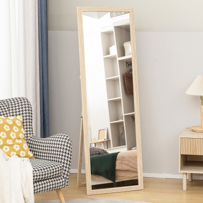 HOMCOM 64" x 21" Full Length Mirror, Standing, Wall-Mounted or Leaning Against Wall, for Bedroom, Living Room, Beige