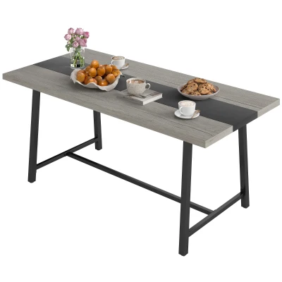 HOMCOM Industrial Dining Table for 8, 70.9" with Steel Legs, Gray