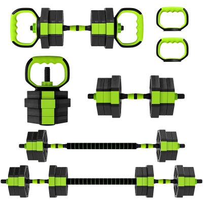 Soozier 6-in-1 Adjustable Dumbbell Set, Used as Kettlebell, Barbell, Dumbbell, Push-Up Stand, 44lbs Free Weights Set, Green