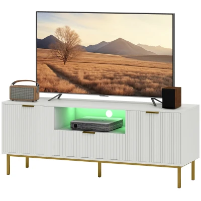 HOMCOM Modern TV Console for TVs up to 50 Inch, Entertainment Center with Smart RGB LED Lights and Soft Close Doors, White