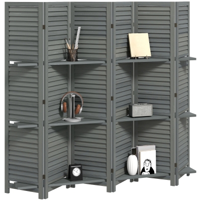 HOMCOM 67" Wood Privacy Screen Room Divider with Shelves, Gray