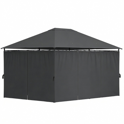 Outsunny 13'x 10' Soft-top Steel Patio Gazebo Canopy Party Tent with 6 Removable Curtains and Drainage Holes, Dark Grey