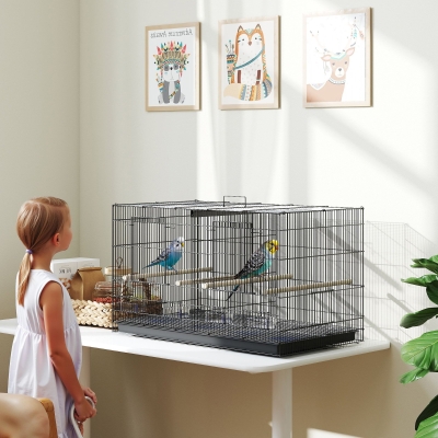 PawHut 18" H Bird Cage, Large Parakeet Cage for Budgie, Lovebird, Canary, Finches with Divider, Black
