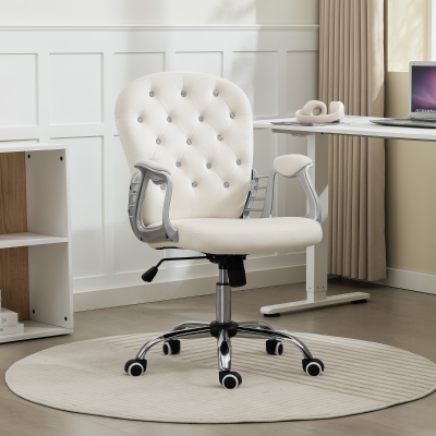 Vinsetto Office Chair, Computer Desk Chair with Adjustable Height and Tufted Back, Cream White
