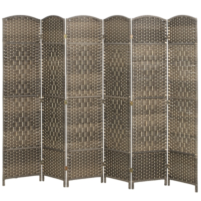 HOMCOM 6' Tall Folding Wood Privacy Screen, 6-Panel, Dark Rustic Oak