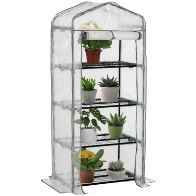 Outsunny Portable Greenhouse Outdoor Hot House with 4 Tier Shelves, Steel Frame, PE Cover, 28" x 20" x 63" , White