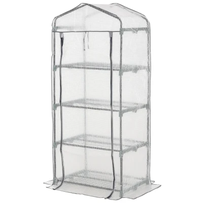 Outsunny Portable Greenhouse Outdoor Hot House with 4 Tier Shelves, Steel Frame, PE Cover, 28" x 20" x 63" , White