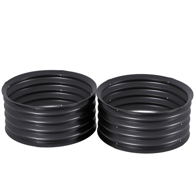 Outsunny Set of 2 Raised Garden Bed, Metal Planter Box with Safety Edging, Easy-to-assemble Stock Tank, Dark Grey