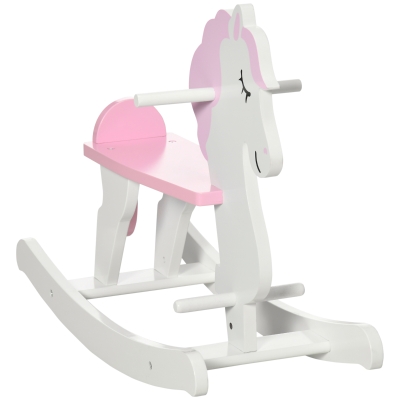 Qaba Wooden Rocking Horse Toy for Toddlers 1-3, Pink & White