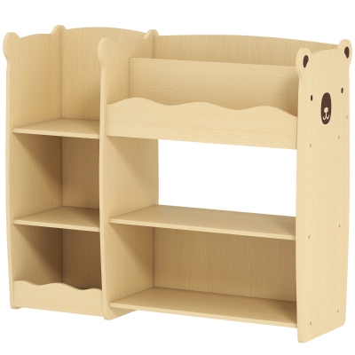 Qaba Kids Bookshelf and Toy Storage Organizer, 3 Tier Montessori Toy Organizer with Open Display for Nursery, Natural