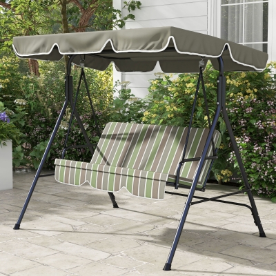 Outsunny 3-Seater Outdoor Porch Swing with Adjustable Canopy, Patio Swing Chair for Garden, Poolside, Backyard, Green and Brown