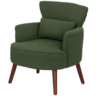 HOMCOM Modern Accent Chair, Upholstered Armchair with Solid Wood Legs and Lumbar Pillow for Living Room, Green