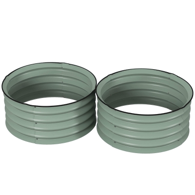 Outsunny Set of 2 Raised Garden Bed, Metal Planter Box with Safety Edging, Easy-to-assemble Stock Tank, Green
