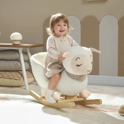 Qaba Baby Sheep Rocking Horse with Lullaby for Toddlers, White