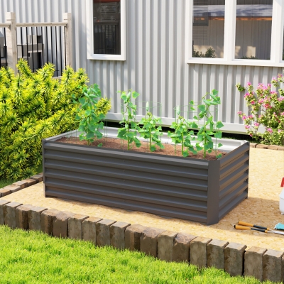 Outsunny 6' x 3' x 2' Raised Garden Bed, Galvanized Planter Box for Growing Flowers, Herbs and Vegetables, Dark Grey