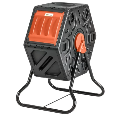 Outsunny Rotating Composter, Compost Bin with 24 Vents and Steel Legs, 17 Gallon, Orange