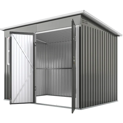 Outsunny 8.5' x 6' Galvanised Steel Outdoor Storage Shed, Garden Shed with Window, Lockable Wide Doors and Air Vents, Grey