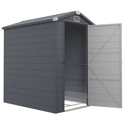 Outsunny 4.5' x 6' Plastic Garden Storage Shed with Latch Door, Vents, Sloped Roof, Dark Grey