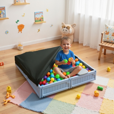 Outsunny Kids Outdoor Sandbox with Canopy, Bottom Fabric Liner, Light Blue