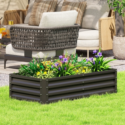 Outsunny Galvanized Raised Garden Bed, Outdoor Planter Box for Vegetables, Flowers, Herbs, 4' x 2' x 1', Black