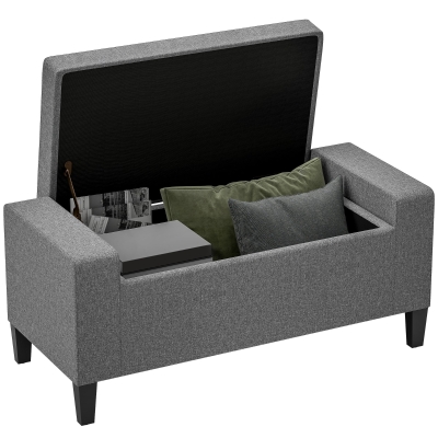 HOMCOM Linen Upholstered Storage Bench with Lift Top, Gray
