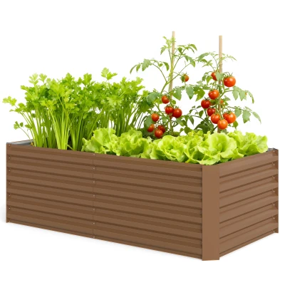 Outsunny 6' x 3' x 2' Raised Garden Bed, Galvanized Planter Box for Growing Flowers, Herbs and Vegetables, Brown