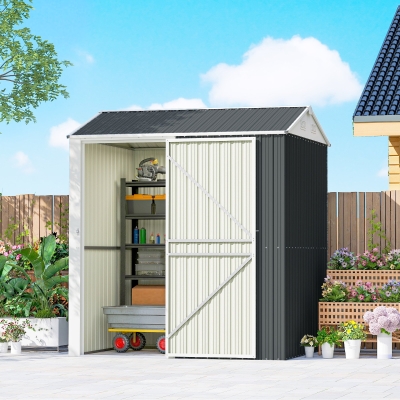 Outsunny 7' x 6' Tall Outdoor Storage Shed, Waterproof Metal Garden Shed with Gloves, Lockable Door, Dark Grey