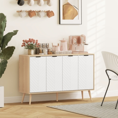 HOMCOM Modern Sideboard and Buffet, Dining Room Cabinet with Adjustable Shelves and 4 Doors, Natural