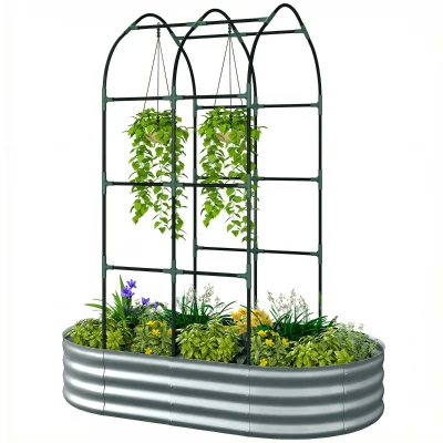 Outsunny Galvanised Raised Garden Bed with Arched Trellis, 5 x 3 x 6ft Metal Outdoor Planter Box with Open Bottom, Silver