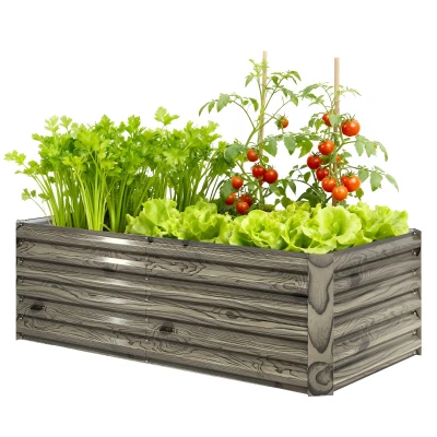 Outsunny 6' x 3' x 2' Raised Garden Bed, Galvanized Planter Box for Growing Flowers, Herbs and Vegetables, Light Wood Effect