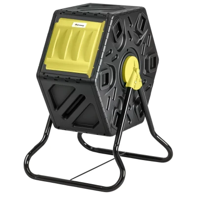Outsunny Rotating Composter, Compost Bin with 24 Vents and Steel Legs, 17 Gallon, Yellow
