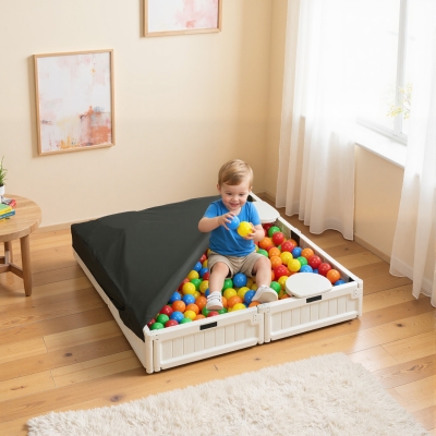 Outsunny Kids Outdoor Sandbox with Canopy, Bottom Fabric Liner, Cream White