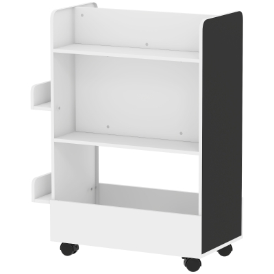 Qaba Kids Bookshelf, Kids Bookcase with Wheels & Blackboard, for Nursery, Kids Room, Playroom, for 3-8 Years