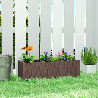 Outsunny Plastic Raised Garden Bed with Legs, Self Watering Elevated Planter Boxes with Drainage Holes and Plugs